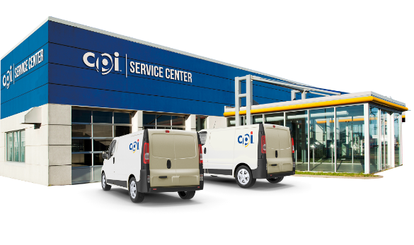 Image of CPI Service Center with vans outside 
