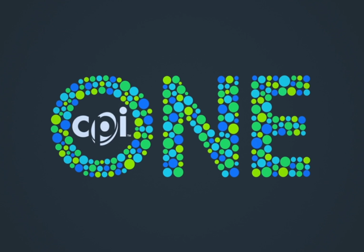 CPI logo in the O of the word ONE that is made of blue green bubbles