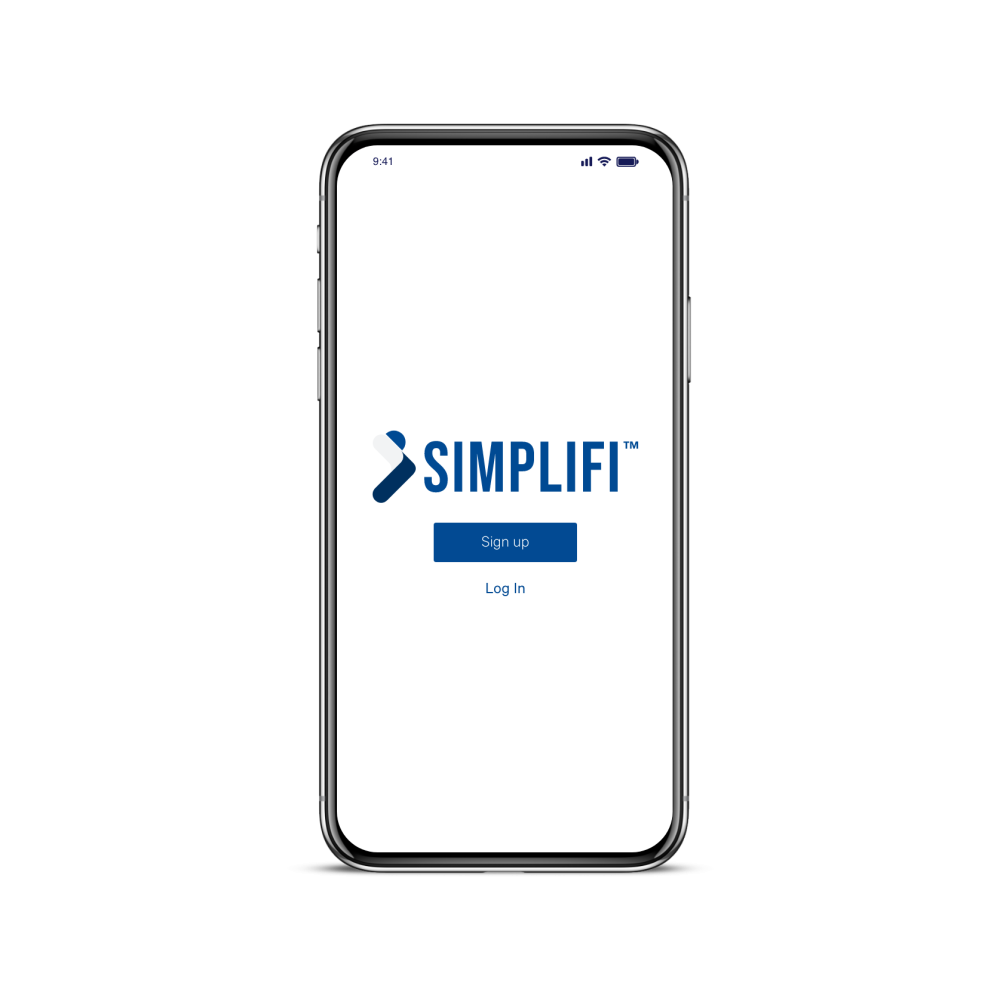 Cell phone screen displaying Simplifi logo 