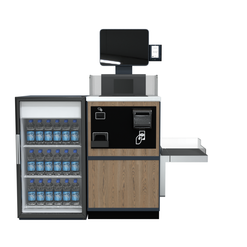 Custom self-checkout with fridge 