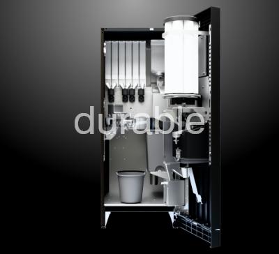 A coffee vending machine opened to show durable components